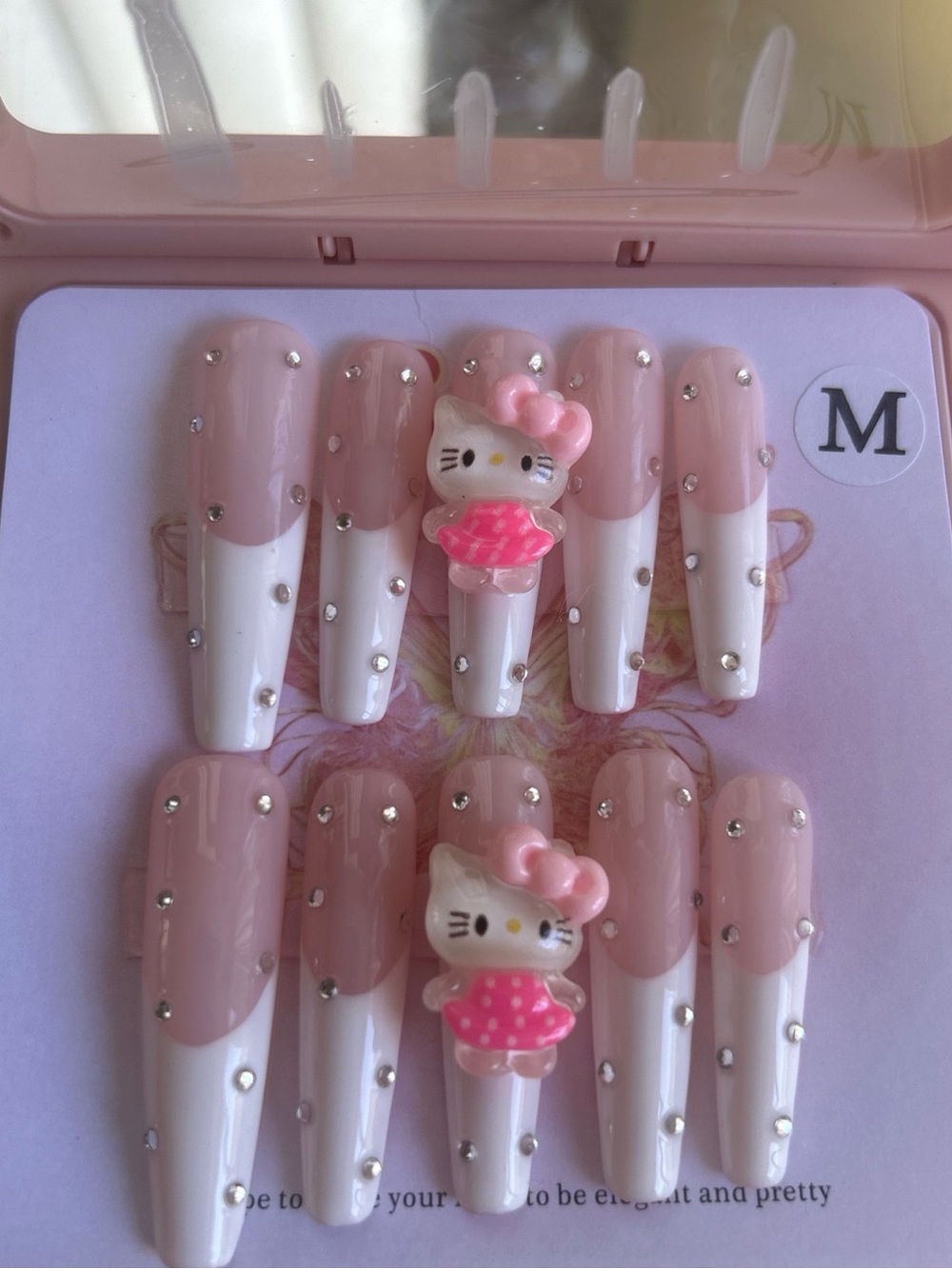 Pink & White Hello Kitty Accent Press-On Nails 2 pairs size medium